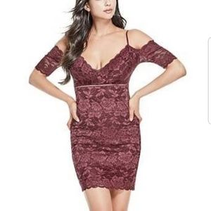 Marcy Off-The-Shoulder Dress in Burgundy